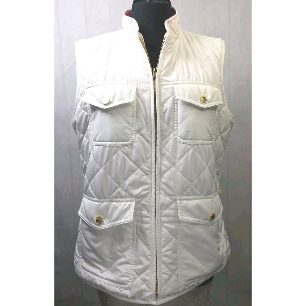 Lauren Ralph Lauren Reversible White/Red Quilted Vest Women's Sz LG, Gold Metal